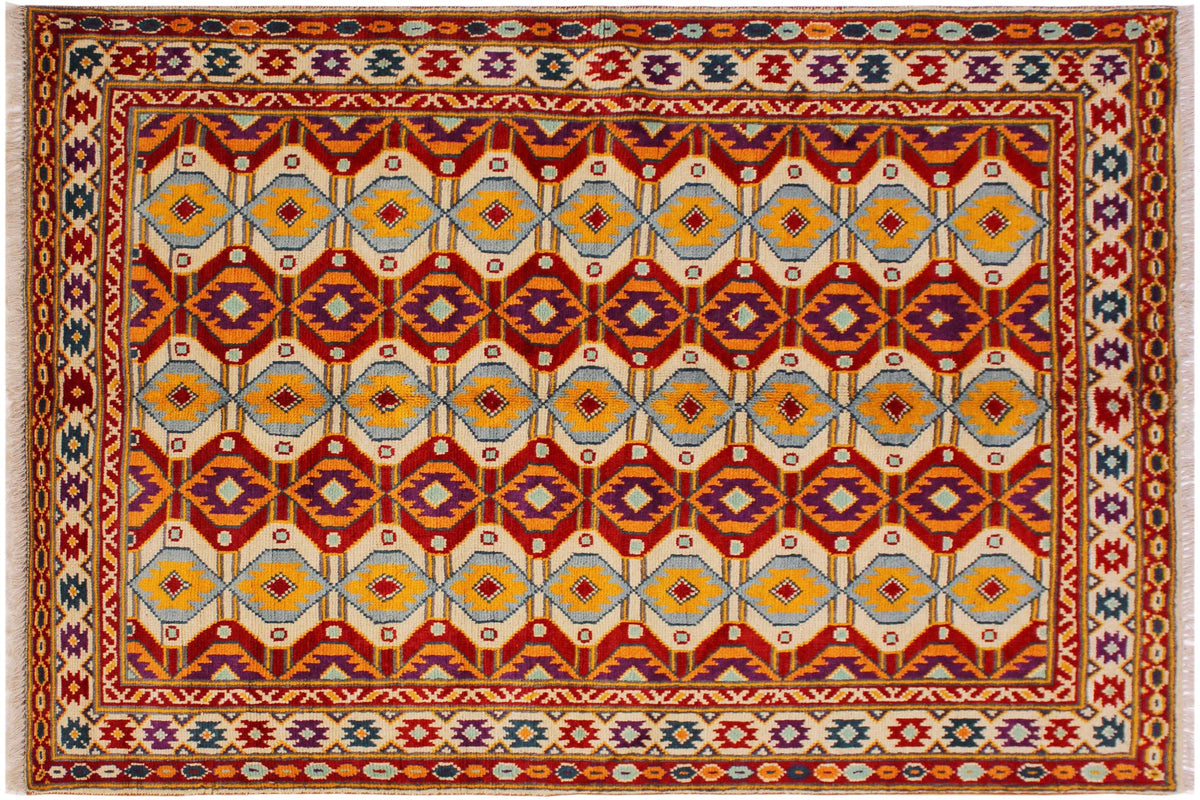 handmade Geometric Balouchi Beige Red Hand Knotted RECTANGLE 100% WOOL area rug 5x7