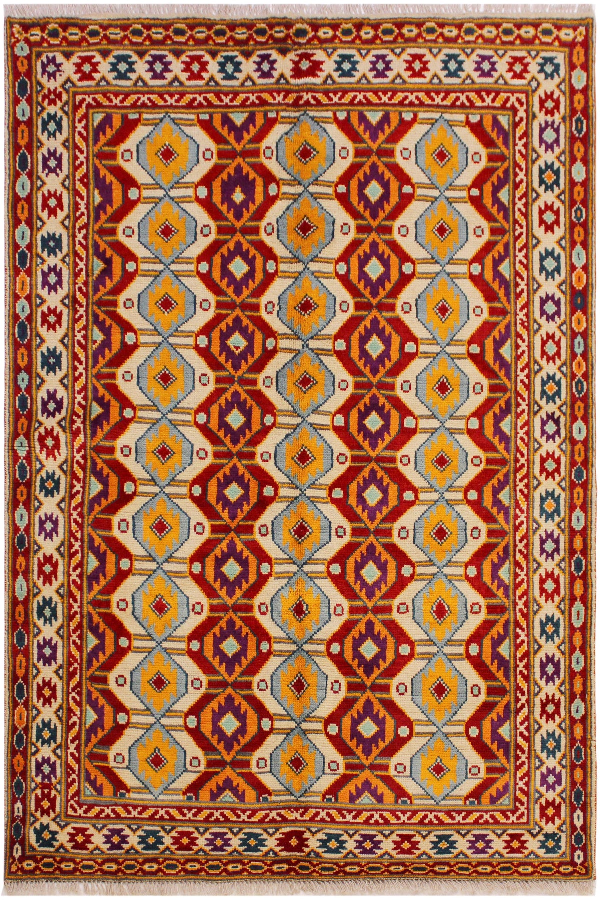Bohemian Balochi Christin Beige/Red Wool Rug - 5'0''X6'8''