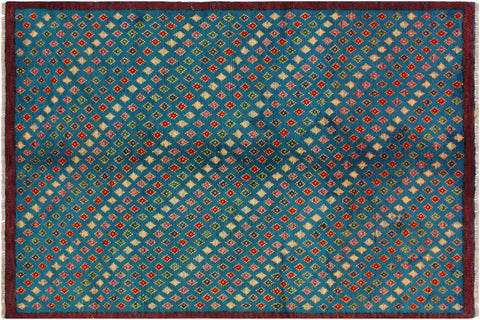 handmade Modern Balouchi Blue Red Hand Knotted RECTANGLE 100% WOOL area rug 5x6