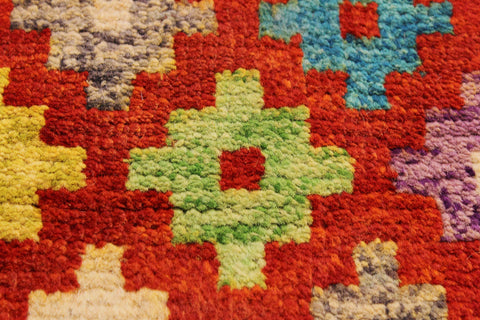handmade Modern Balouchi Orange Green Hand Knotted RECTANGLE 100% WOOL area rug 5x7