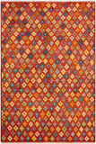 Contemporary Balochi Christop Orange/Green Wool Rug - 5'0'' x 6'6''