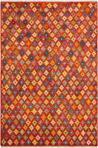 Contemporary Balochi Christop Orange/Green Wool Rug - 5'0''X6'6''