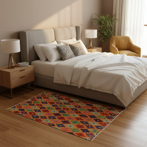 handmade Modern Balouchi Orange Red Hand Knotted RECTANGLE 100% WOOL area rug 3x5