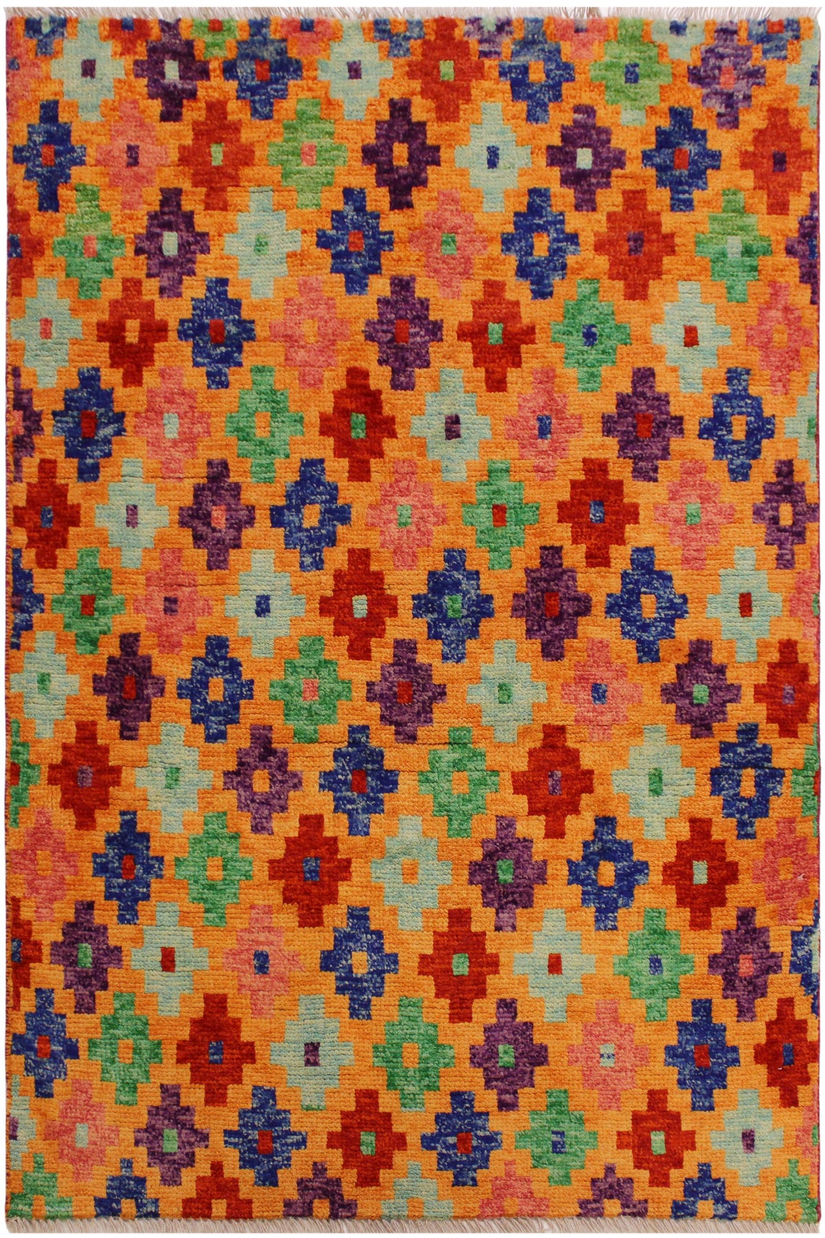 Eclectic Balochi Clemenci Orange/Red Wool Rug - 3'4''X4'10''