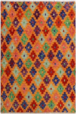 Eclectic Balochi Clemenci Orange/Red Wool Rug - 3'4''X4'10''
