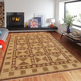 handmade Transitional Kafkaz Brown Beige Hand Knotted RECTANGLE 100% WOOL area rug 9 x 11