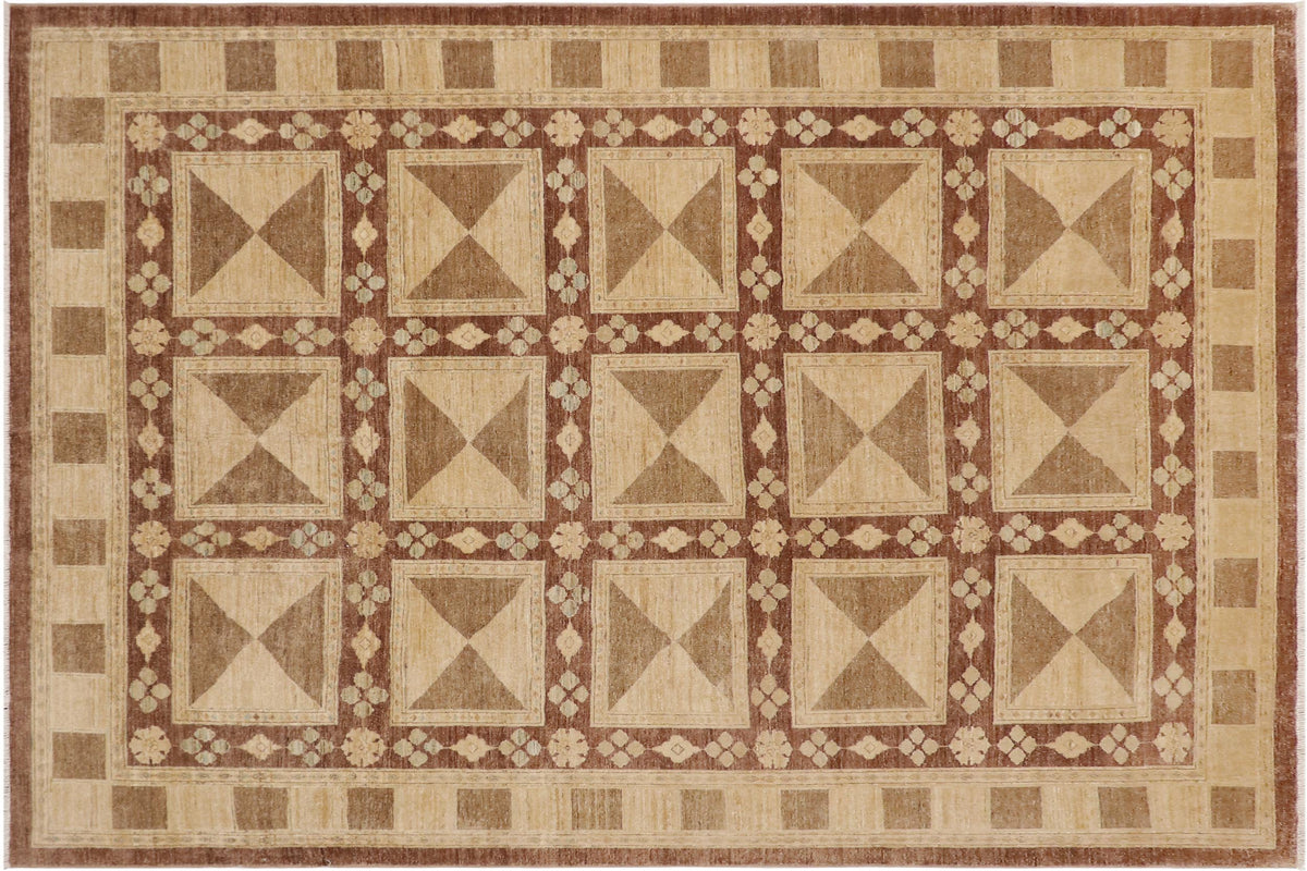 handmade Modern Kafkaz Brown Beige Hand Knotted RECTANGLE 100% WOOL area rug 9' x 11'