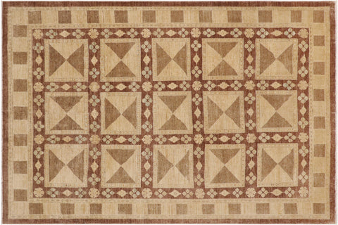handmade Modern Kafkaz Brown Beige Hand Knotted RECTANGLE 100% WOOL area rug 9' x 11'