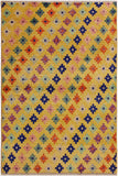 Modern Balochi Constanc Gold/Blue Wool Rug - 3'6'' x 4'10''