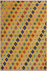 Modern Balochi Constanc Gold/Blue Wool Rug - 3'6''X4'10''
