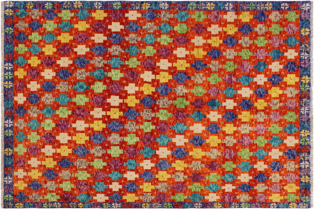 handmade Modern Balouchi Orange Blue Hand Knotted RECTANGLE 100% WOOL area rug 5x7