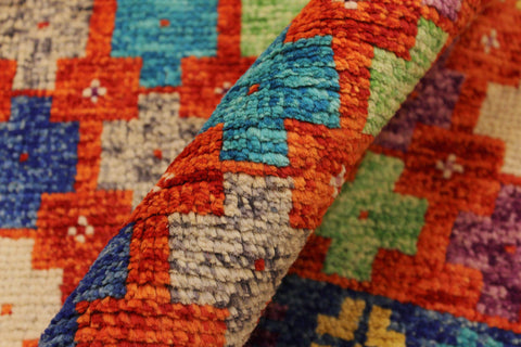 handmade Modern Balouchi Orange Blue Hand Knotted RECTANGLE 100% WOOL area rug 5x7