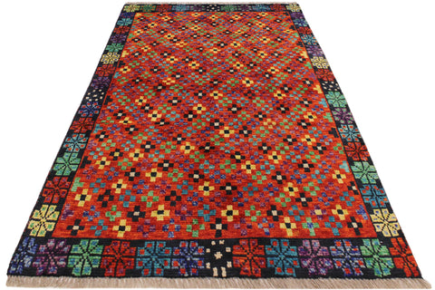 handmade Modern Balouchi Orange Black Hand Knotted RECTANGLE 100% WOOL area rug 3x5