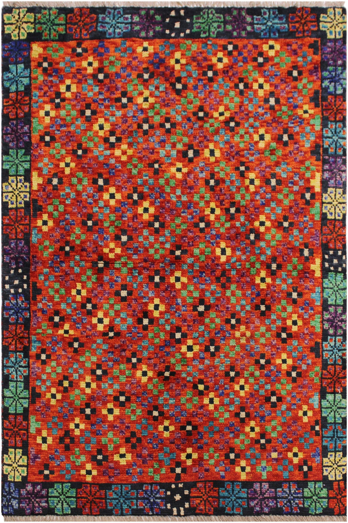 Eclectic Balochi Alease Orange/Black Wool Rug - 3'4''X4'9''