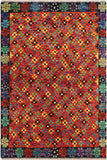 Eclectic Balochi Alease Orange/Black Wool Rug - 3'4'' x 4'9''