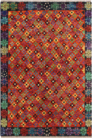 Eclectic Balochi Alease Orange/Black Wool Rug - 3'4''X4'9''