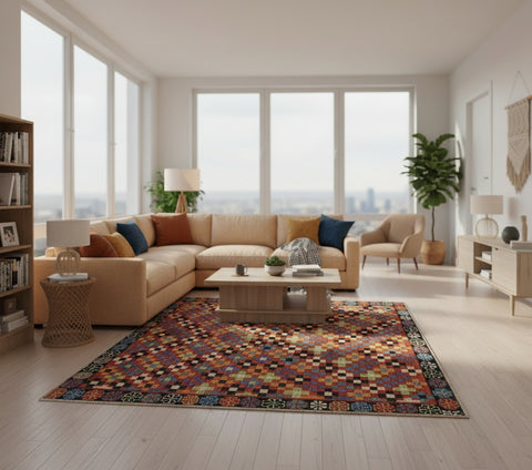 handmade Modern Balouchi Orange Black Hand Knotted RECTANGLE 100% WOOL area rug 5x7