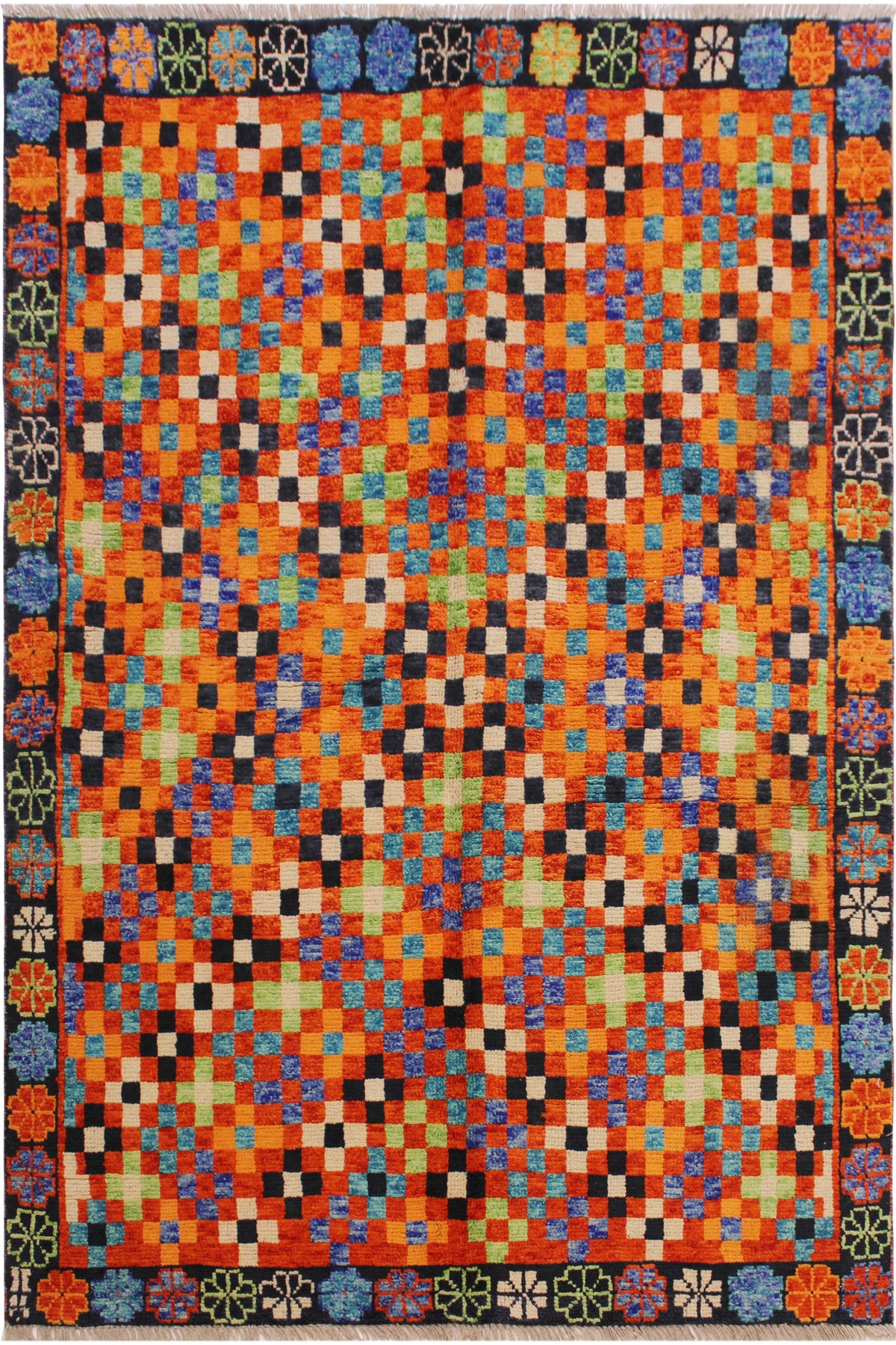 Modern Balochi Alec Orange/Black Wool Rug - 4'9''X6'7''