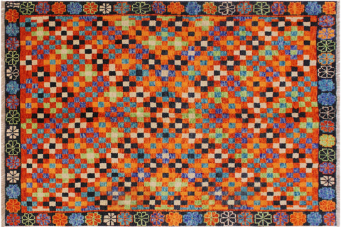 handmade Modern Balouchi Orange Black Hand Knotted RECTANGLE 100% WOOL area rug 5x7