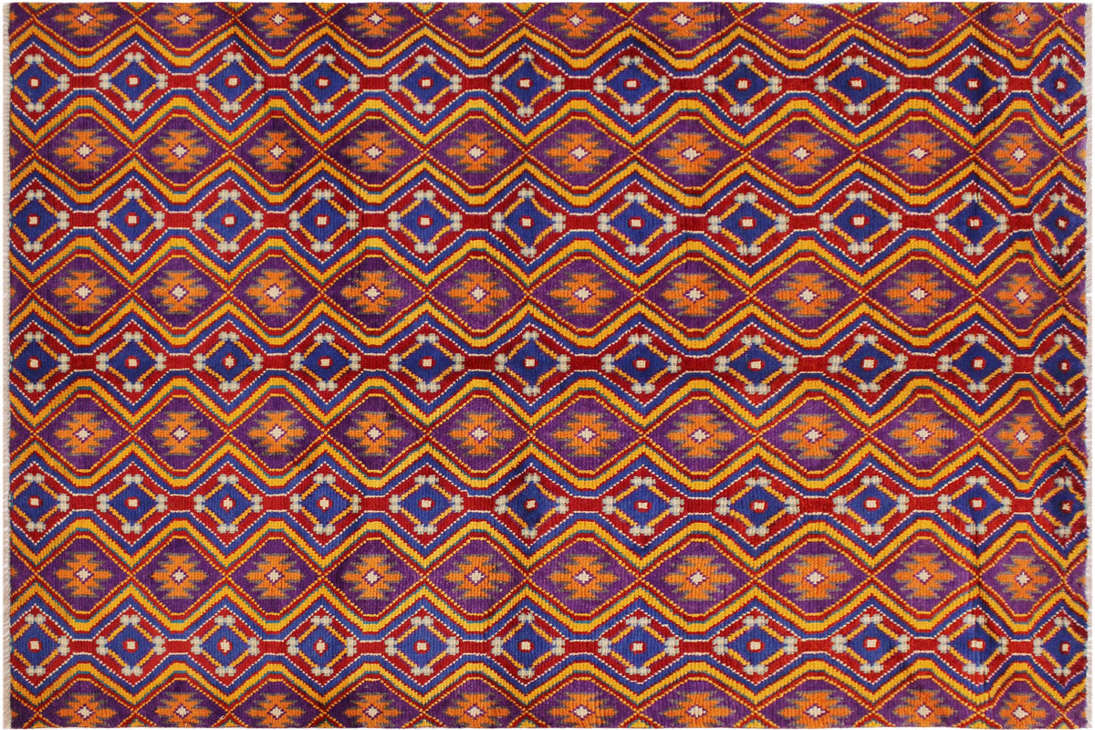 handmade Modern Balouchi Purple Blue Hand Knotted RECTANGLE 100% WOOL area rug 5x7
