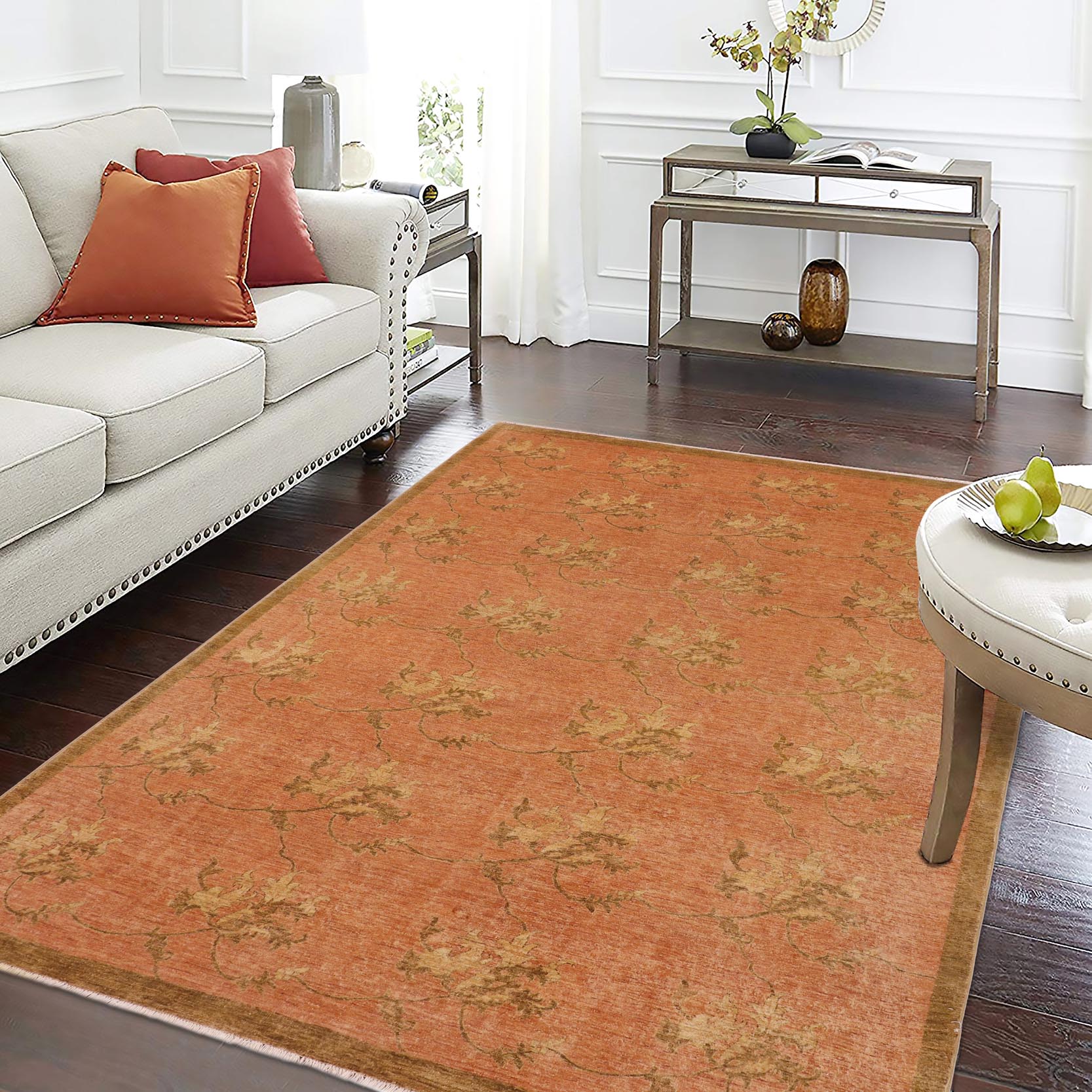handmade Modern Kafkaz Rust Brown Hand Knotted RECTANGLE 100% WOOL area rug 9' x 12'