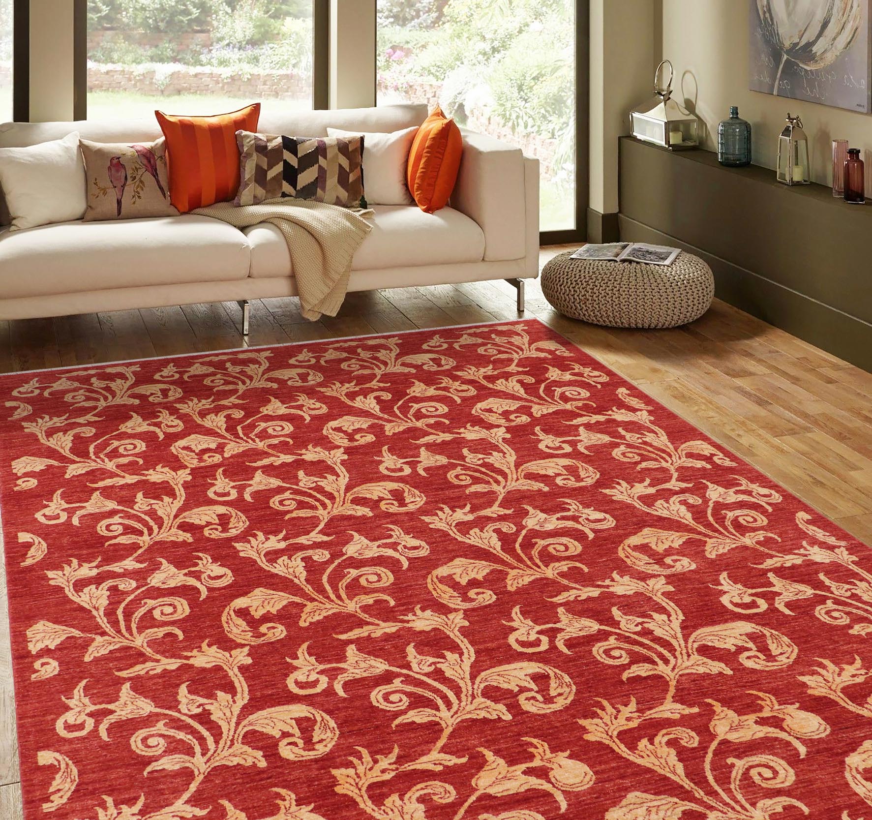 handmade Modern Design Rust Tan Hand Knotted RECTANGLE 100% WOOL area rug 9' x 12'