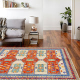 handmade Geometric Balouchi Beige Orange Hand Knotted RECTANGLE 100% WOOL area rug 6x8