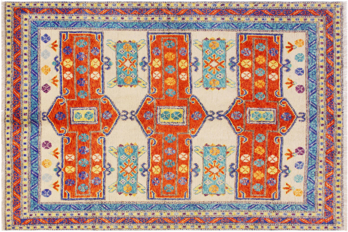 handmade Geometric Balouchi Beige Orange Hand Knotted RECTANGLE 100% WOOL area rug 6x8