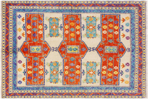 handmade Geometric Balouchi Beige Orange Hand Knotted RECTANGLE 100% WOOL area rug 6x8