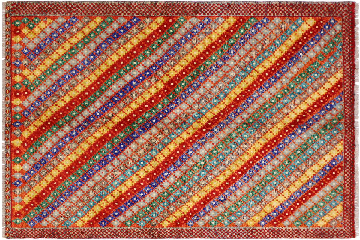 handmade Modern Balouchi Orange Blue Hand Knotted RECTANGLE 100% WOOL area rug 5x7