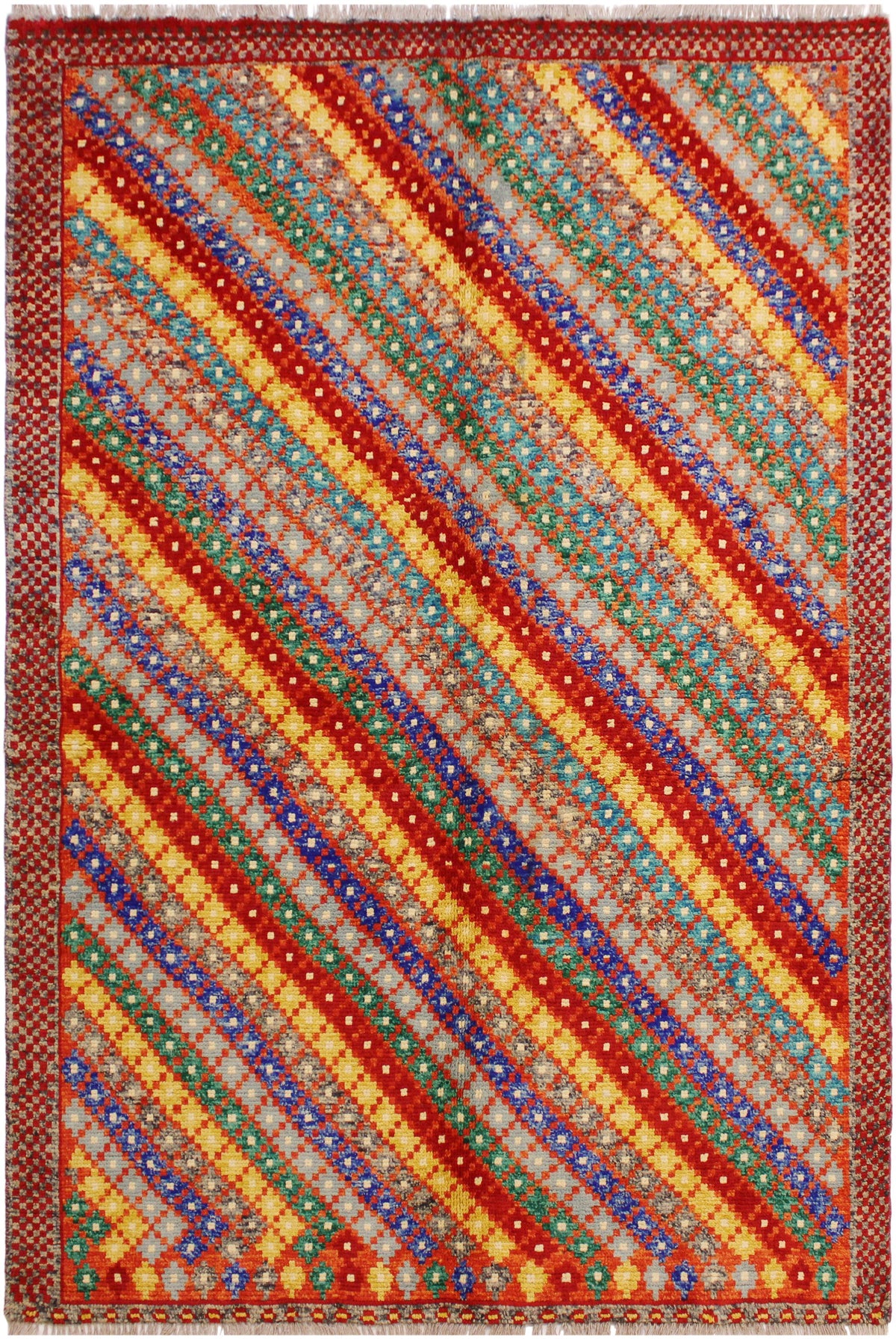 Modern Balochi Ali Orange/Blue Wool Rug - 5'1''X6'7''