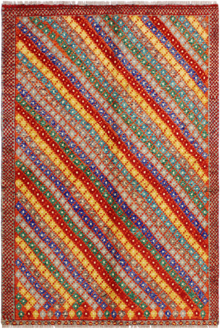 Modern Balochi Ali Orange/Blue Wool Rug - 5'1''X6'7''