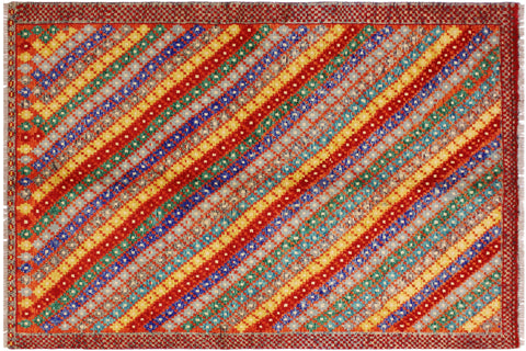 handmade Modern Balouchi Orange Blue Hand Knotted RECTANGLE 100% WOOL area rug 5x7