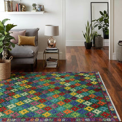 handmade Modern Balouchi Green Blue Hand Knotted RECTANGLE 100% WOOL area rug 5x7