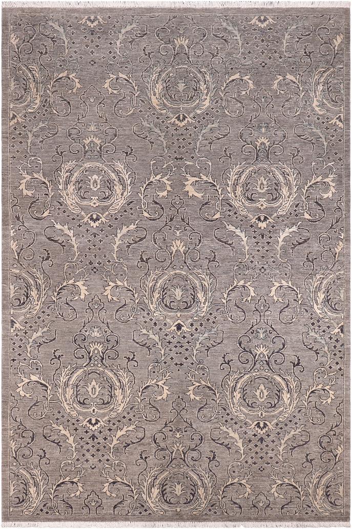 handmade Transitional Kafkaz Gray Ivory Hand Knotted RECTANGLE 100% WOOL area rug 6X9