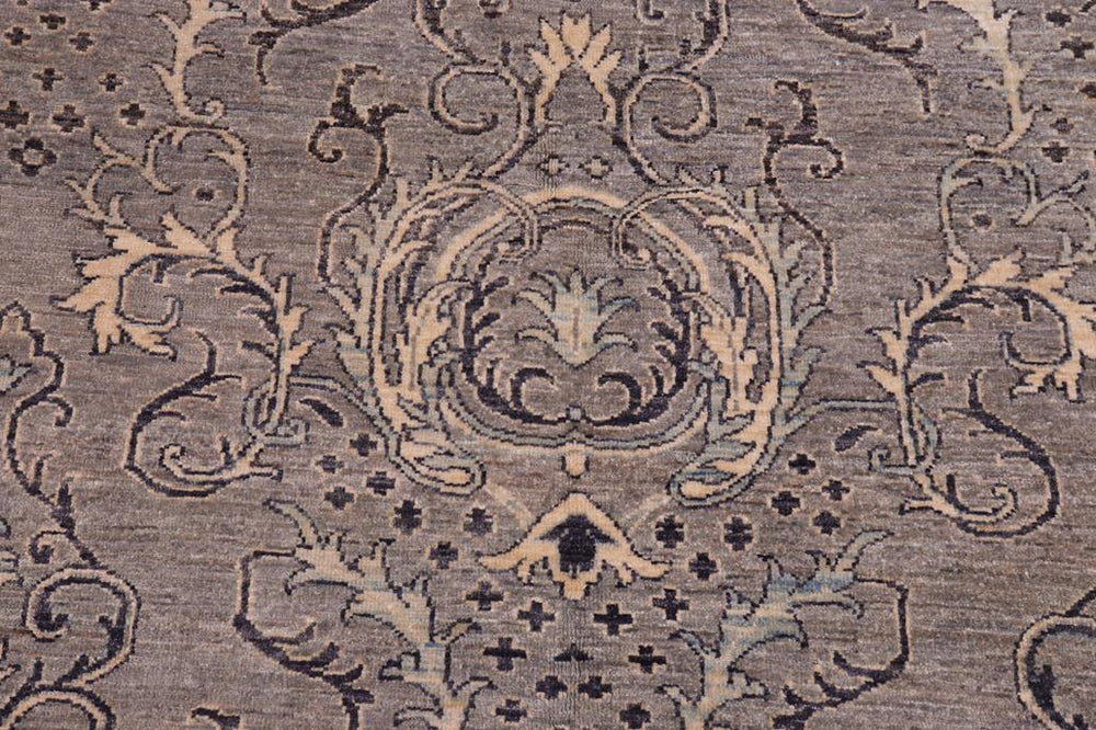 handmade Transitional Kafkaz Gray Ivory Hand Knotted RECTANGLE 100% WOOL area rug 6X9