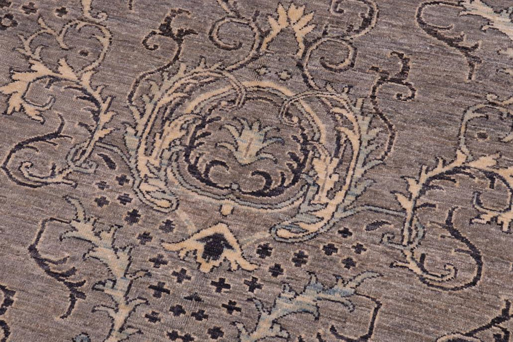 handmade Transitional Kafkaz Gray Ivory Hand Knotted RECTANGLE 100% WOOL area rug 6X9