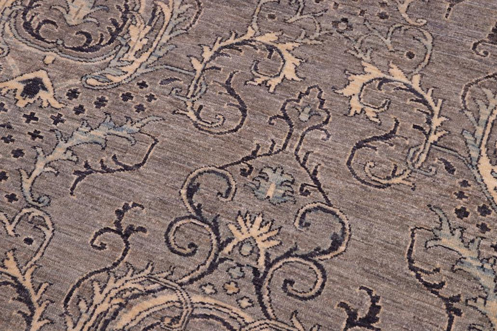 handmade Transitional Kafkaz Gray Ivory Hand Knotted RECTANGLE 100% WOOL area rug 6X9