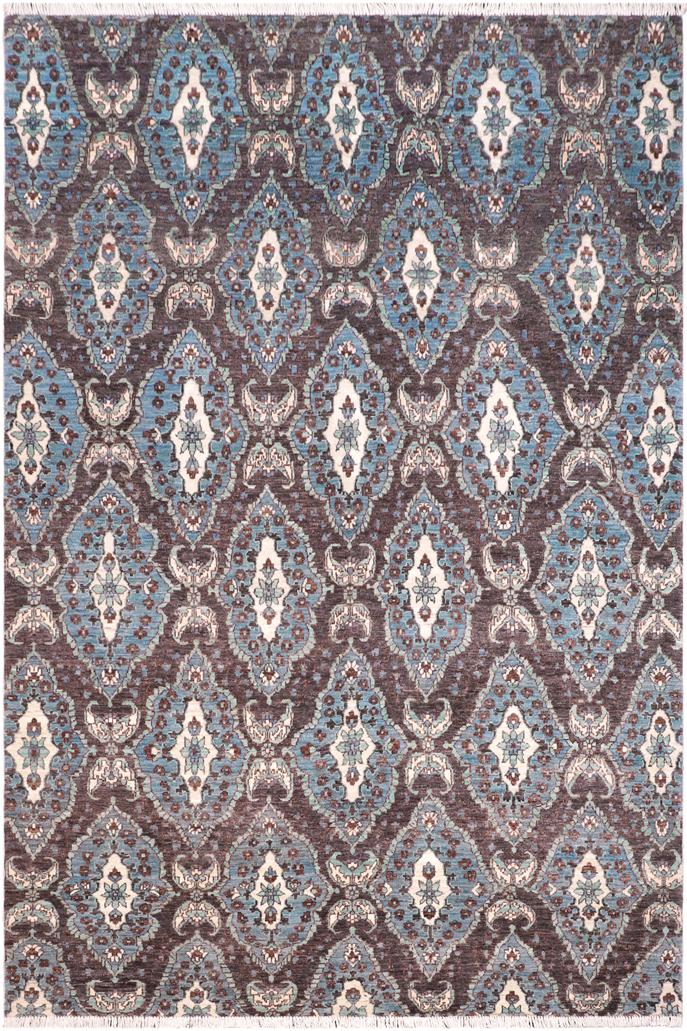 handmade Transitional Kafkaz Drk. Gray Blue Hand Knotted RECTANGLE 100% WOOL area rug 6X9