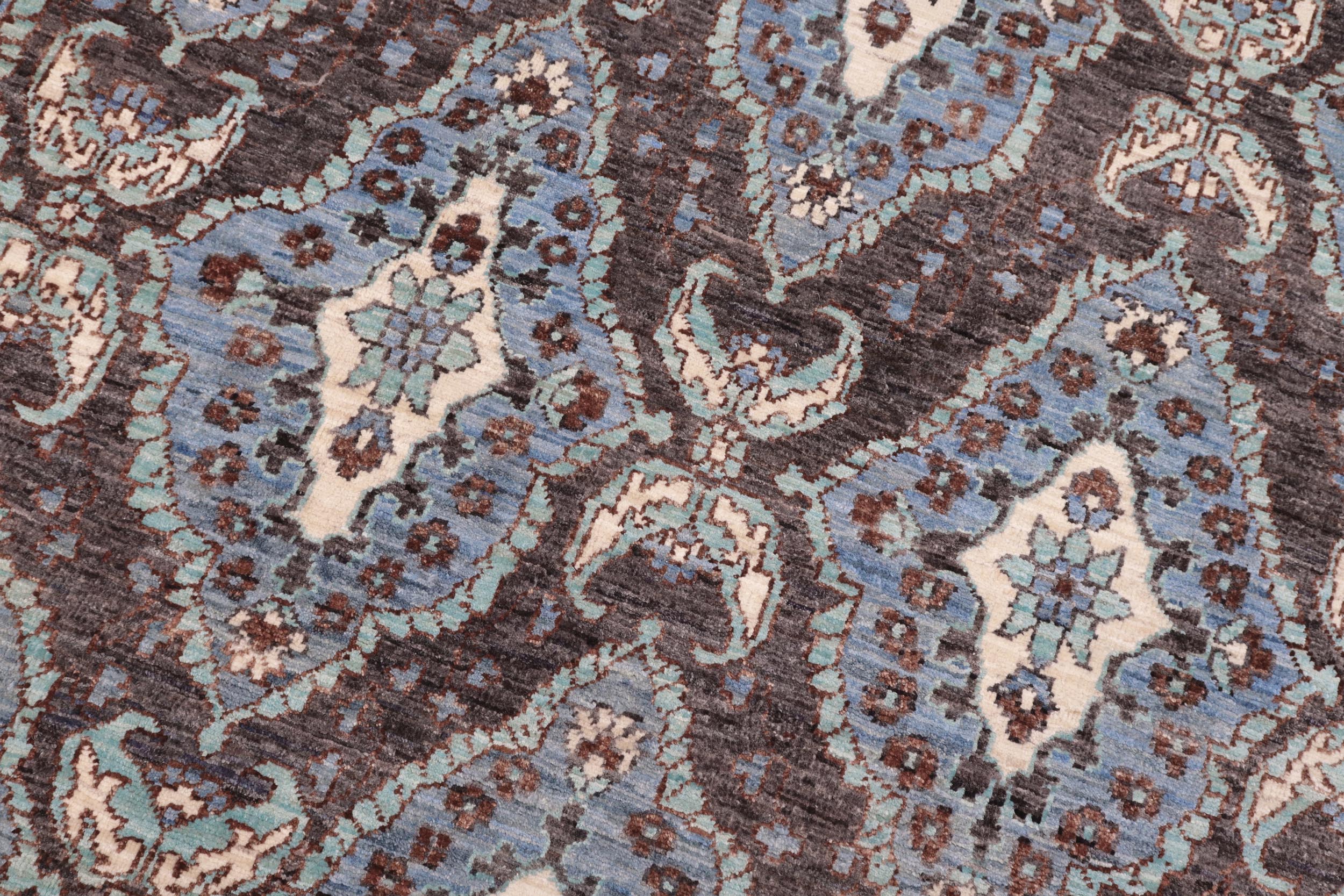 handmade Modern Kafkaz Drk. Gray Blue Hand Knotted RECTANGLE 100% WOOL area rug 6' x 9'