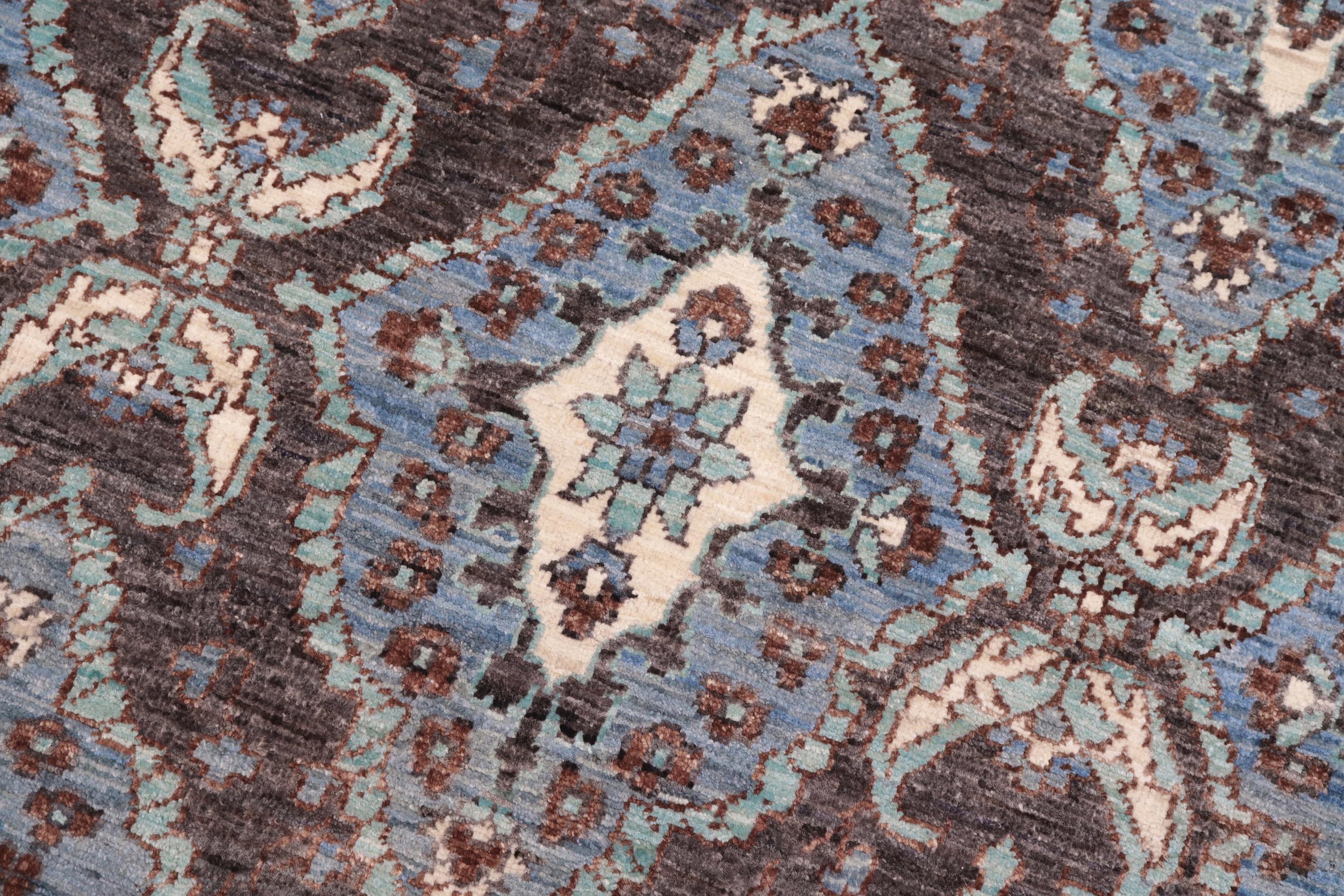 handmade Modern Kafkaz Drk. Gray Blue Hand Knotted RECTANGLE 100% WOOL area rug 6' x 9'