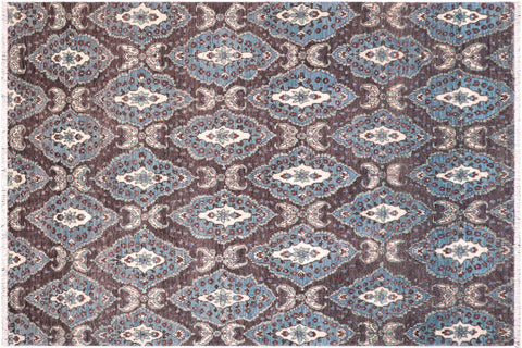 handmade Modern Kafkaz Drk. Gray Blue Hand Knotted RECTANGLE 100% WOOL area rug 6' x 9'