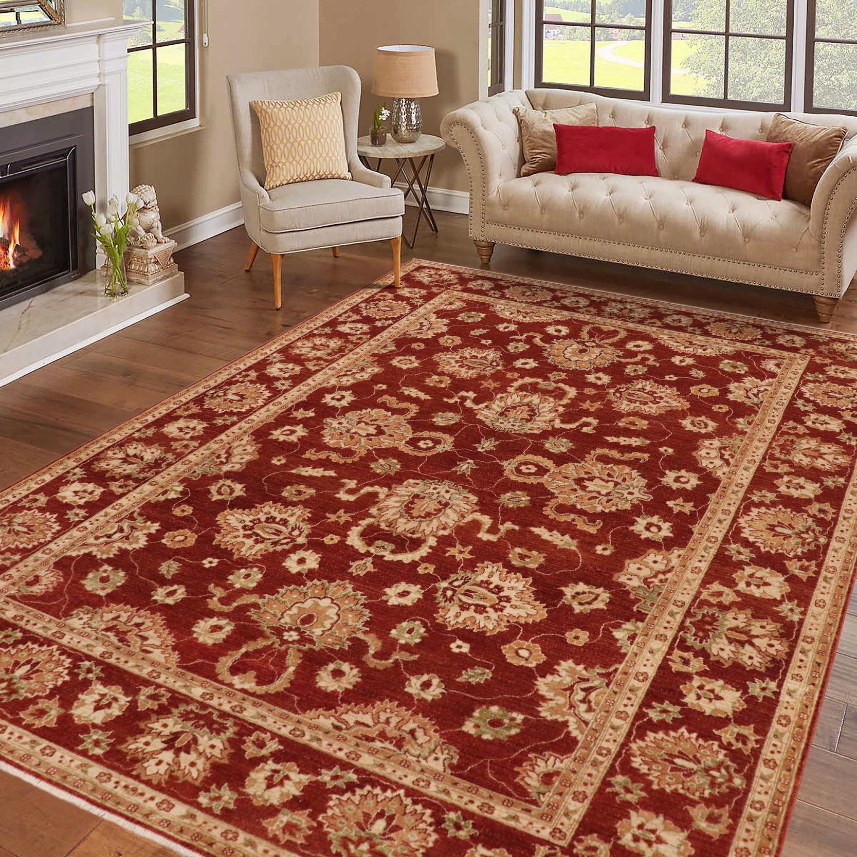handmade Traditional Kafkaz Rust Beige Hand Knotted RECTANGLE 100% WOOL area rug 9x12