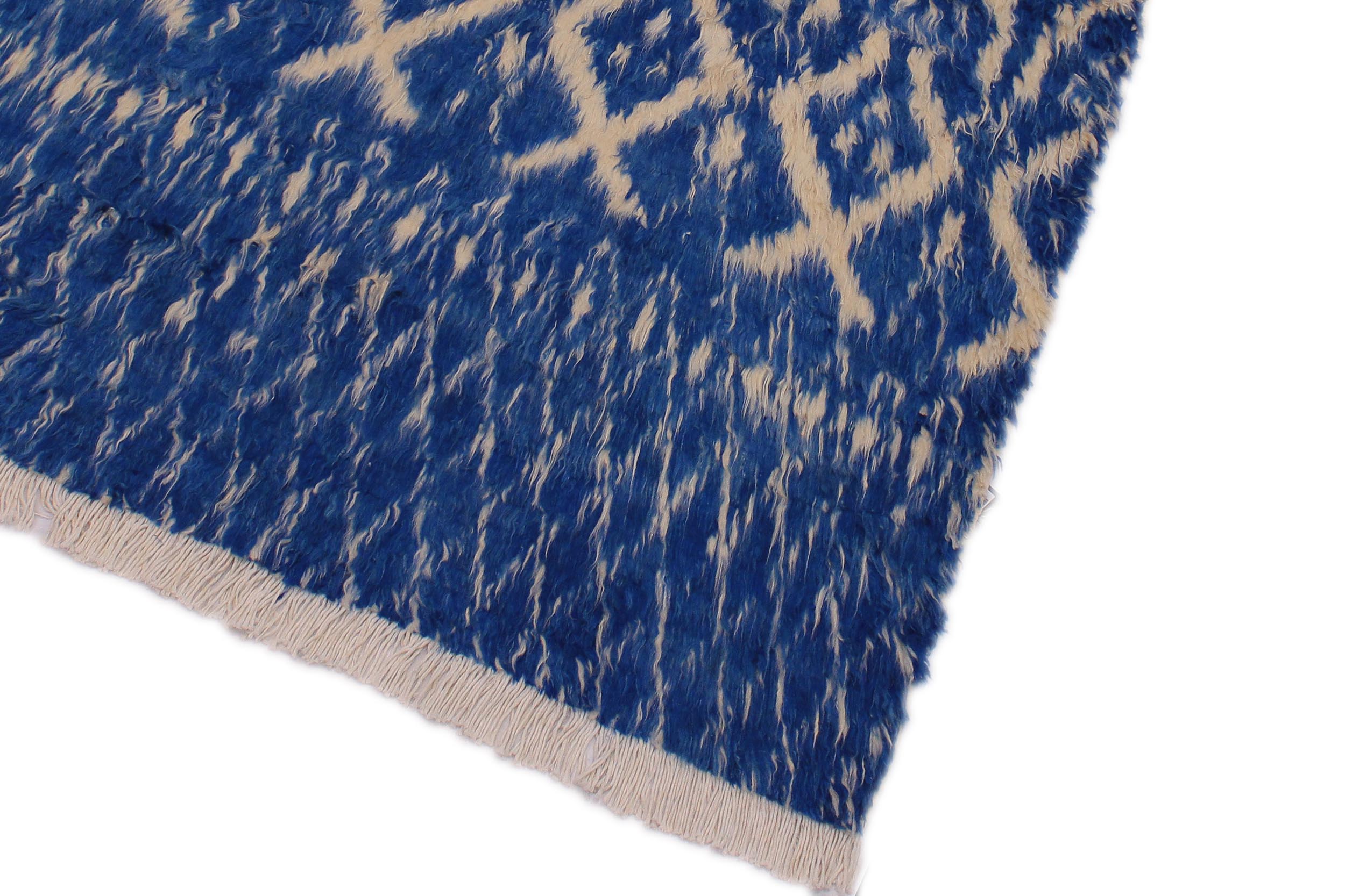 handmade Geometric Moroccan Blue Ivory Hand Knotted RECTANGLE 100% WOOL area rug 4' x 6'