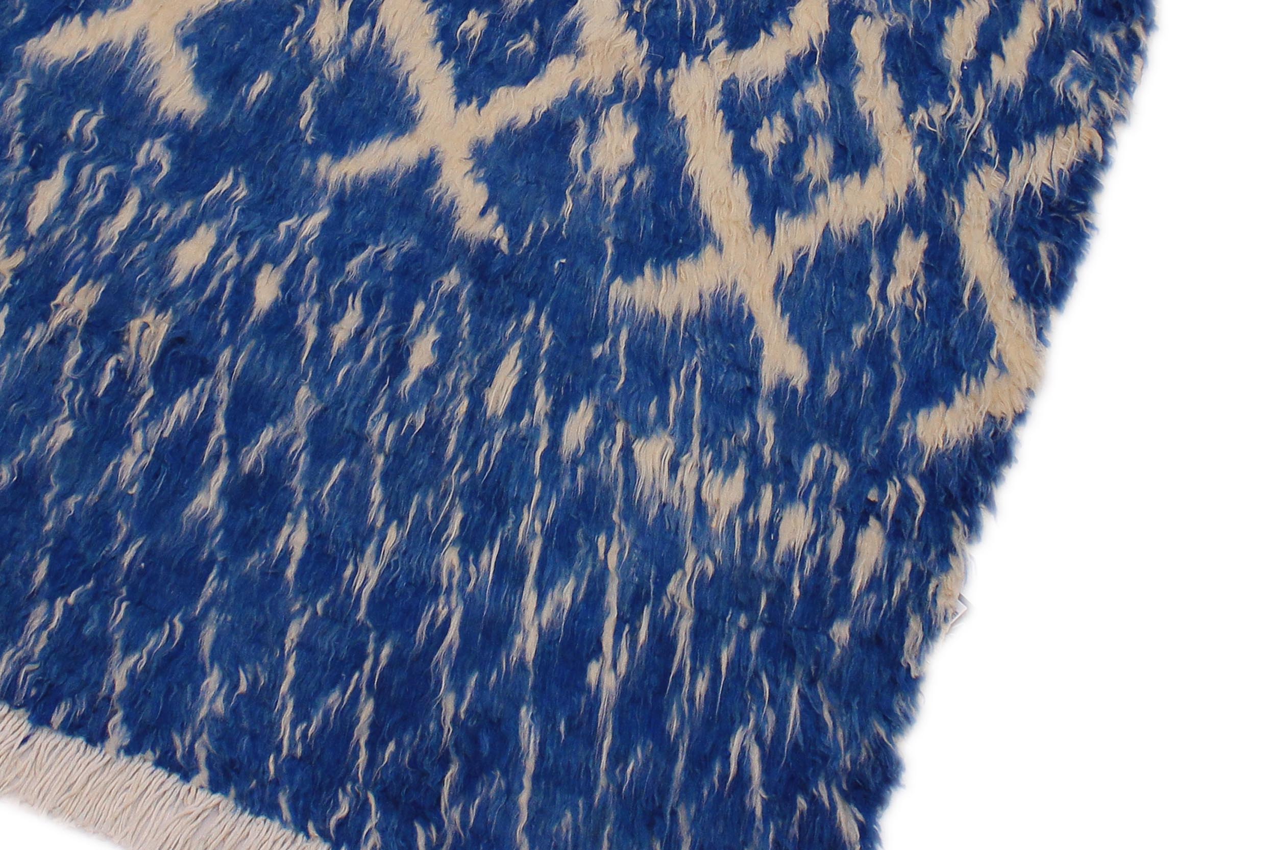 handmade Geometric Moroccan Blue Ivory Hand Knotted RECTANGLE 100% WOOL area rug 4' x 6'