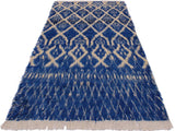 handmade Modern Moroccan Blue Ivory Hand Knotted RECTANGLE 100% WOOL area rug 4x6