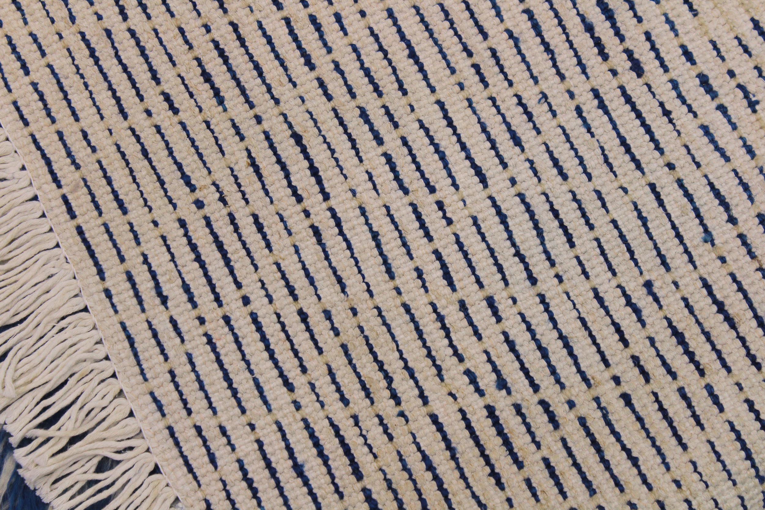 handmade Geometric Moroccan Blue Ivory Hand Knotted RECTANGLE 100% WOOL area rug 4' x 6'