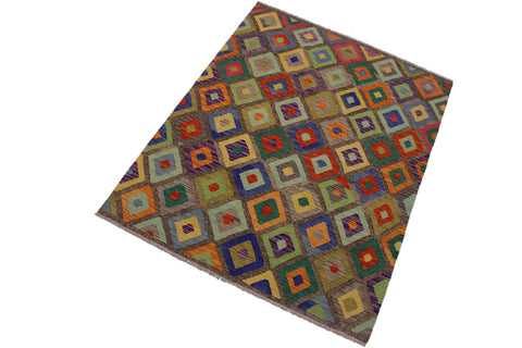 handmade Geometric Kilim Brown Blue Hand-Woven RECTANGLE 100% WOOL area rug 5 x 7