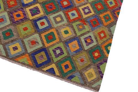 handmade Geometric Kilim Brown Blue Hand-Woven RECTANGLE 100% WOOL area rug 5 x 7