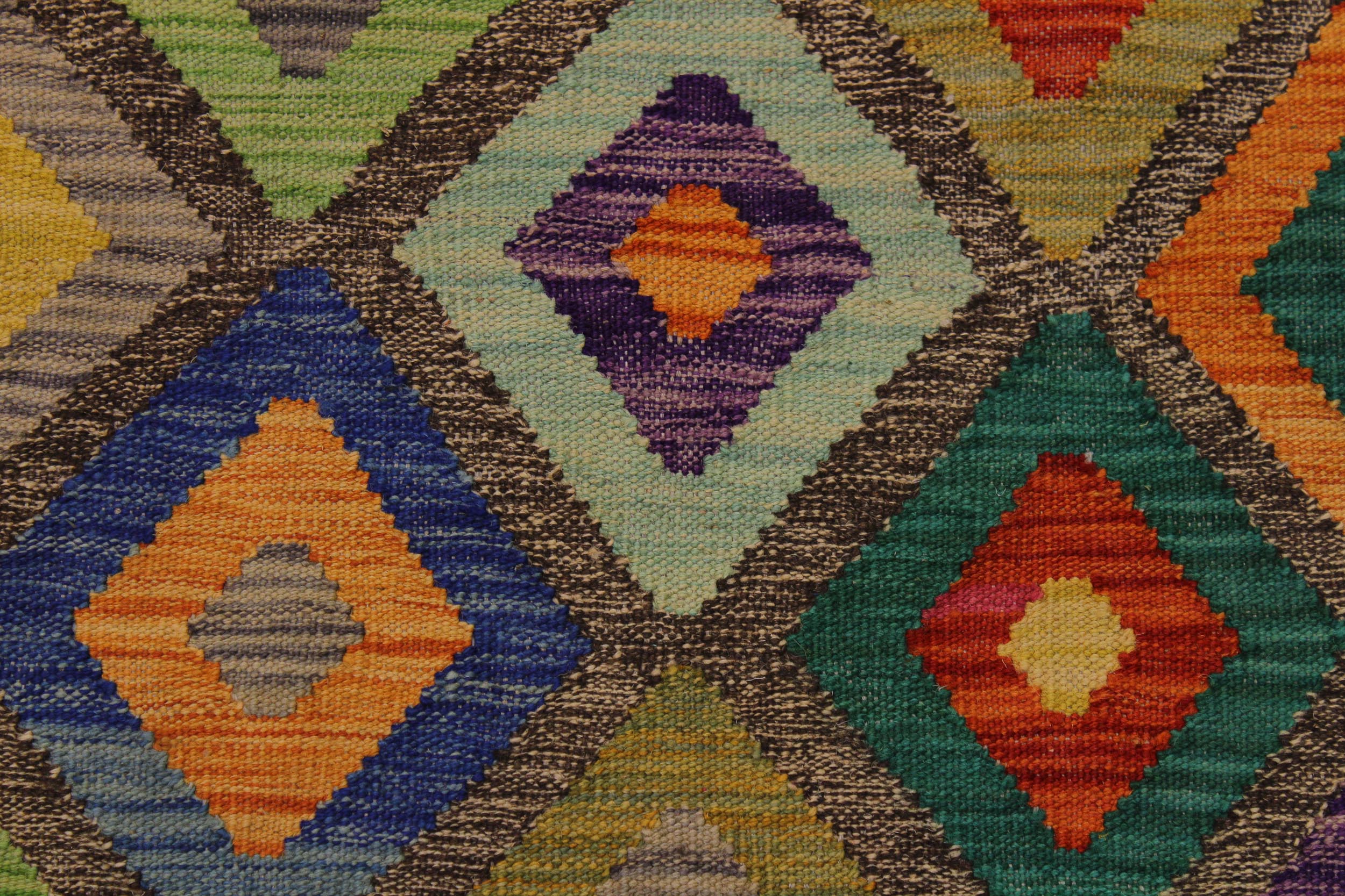 handmade Geometric Kilim Brown Blue Hand-Woven RECTANGLE 100% WOOL area rug 5 x 7